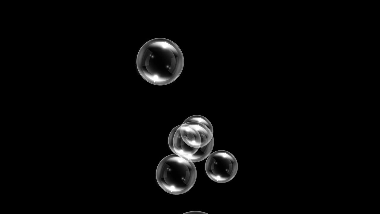 Animation of realistic soap bubbles. Bursting bubbles. Realistic soap bubble, glare. Powder, soap, detergent.