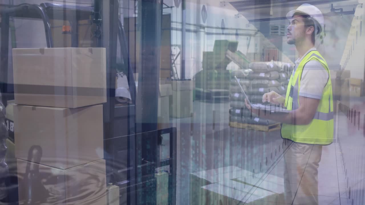 animación de estadísticas y procesamiento de datos financieros sobre el hombre utilizando teléfonos inteligentes