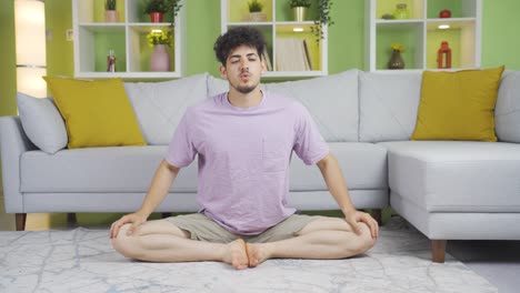 young man doing stretching exercises.