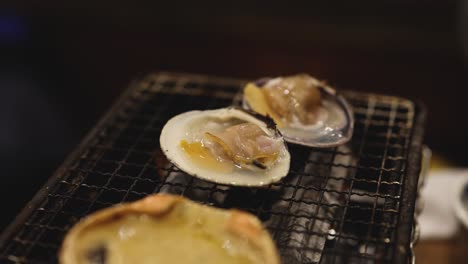 clams cooking over a charcoal grill