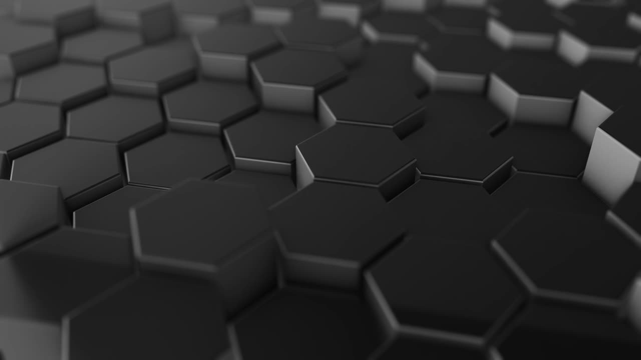 Abstrakt mørk sekskantet geometri-baggrund. 3D-illustration af simple primitiver med seks vinkler foran