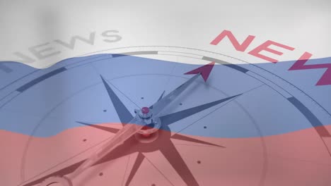 Animation-Von-Kompass-Und-Nachrichten-über-Der-Flagge-Russlands
