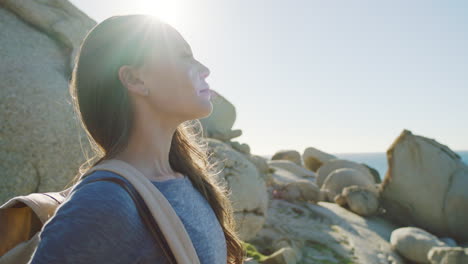 woman, beach and relax with peace