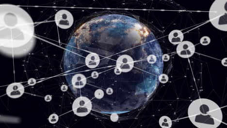 animación de la red de conexiones con iconos en todo el mundo