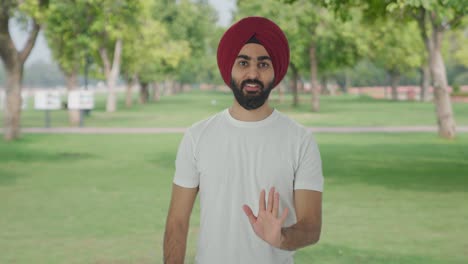guilty sikh indian man saying sorry and apologizing in park