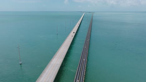 aerial orbit of the seven mile bridge in the florida keys