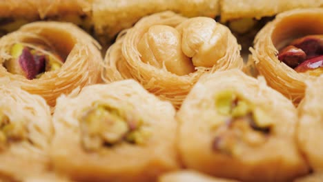 turkish ramadan dessert baklava, ice cream presented, white background. baklava background. delicious dessert baklava with nuts filling