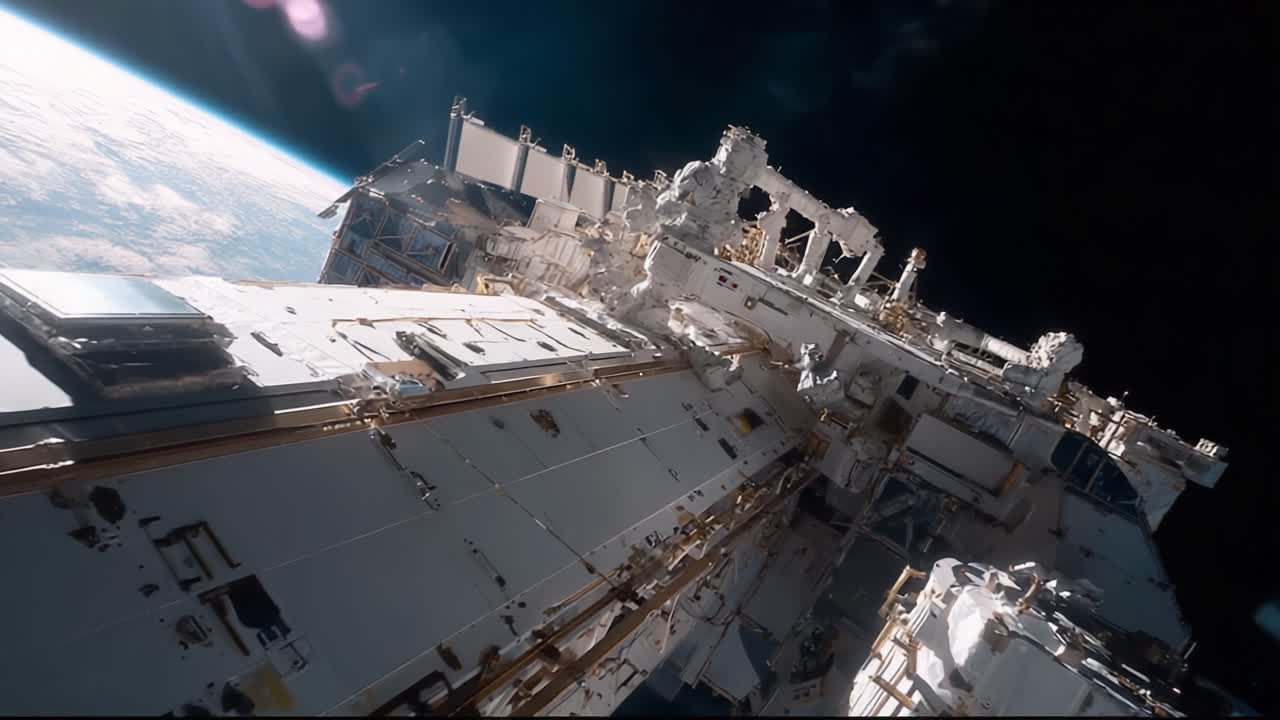 Captivating Views from the International Space Station Highlighting Earth's Curve and the Remarkable Structure of the Station in Our Expanse Above