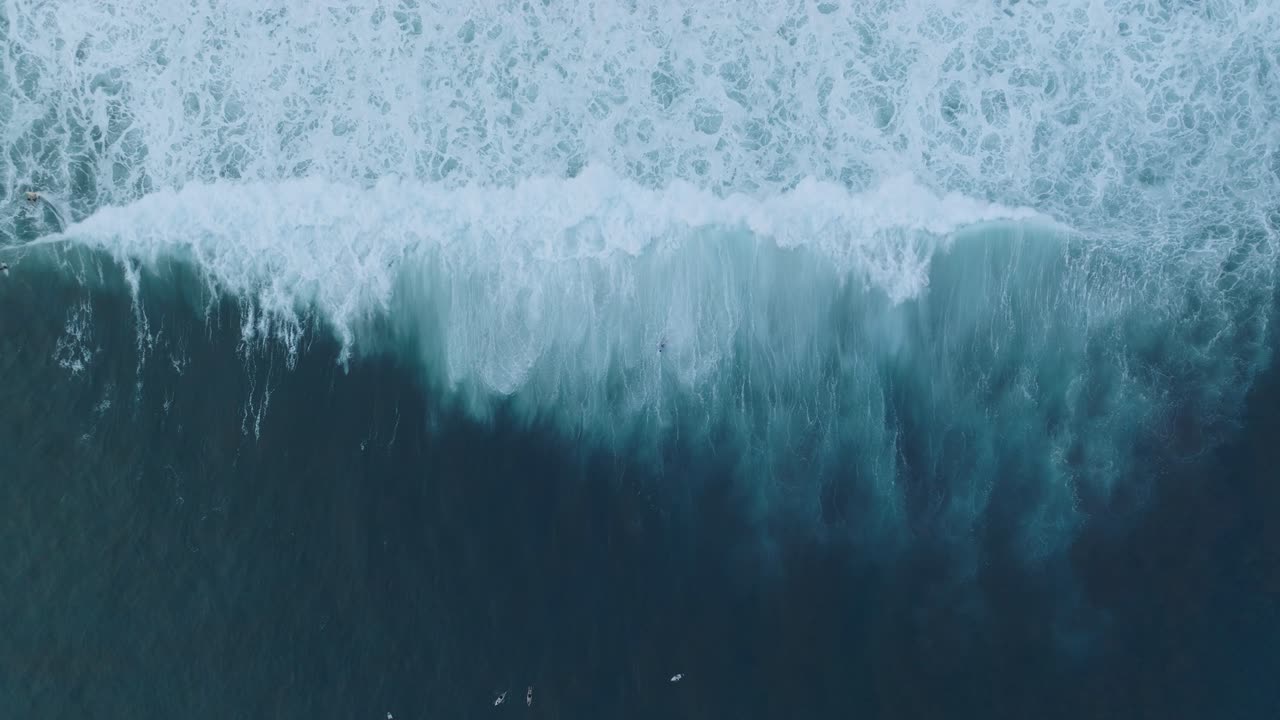 Aerial Top Down Drone view of Surfers El Tunco El Salvador