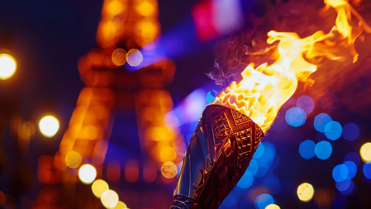 Burning Torch at Night by the Eiffel Tower