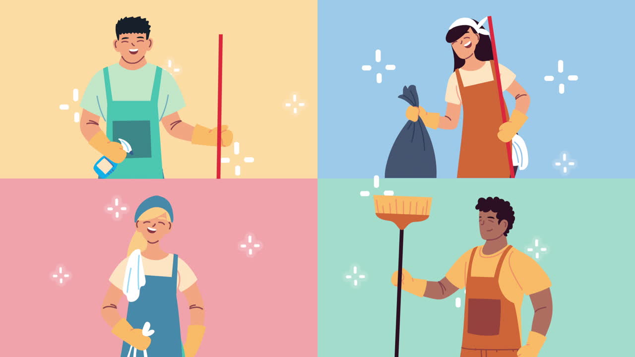 grupo diverso de personal de limpieza