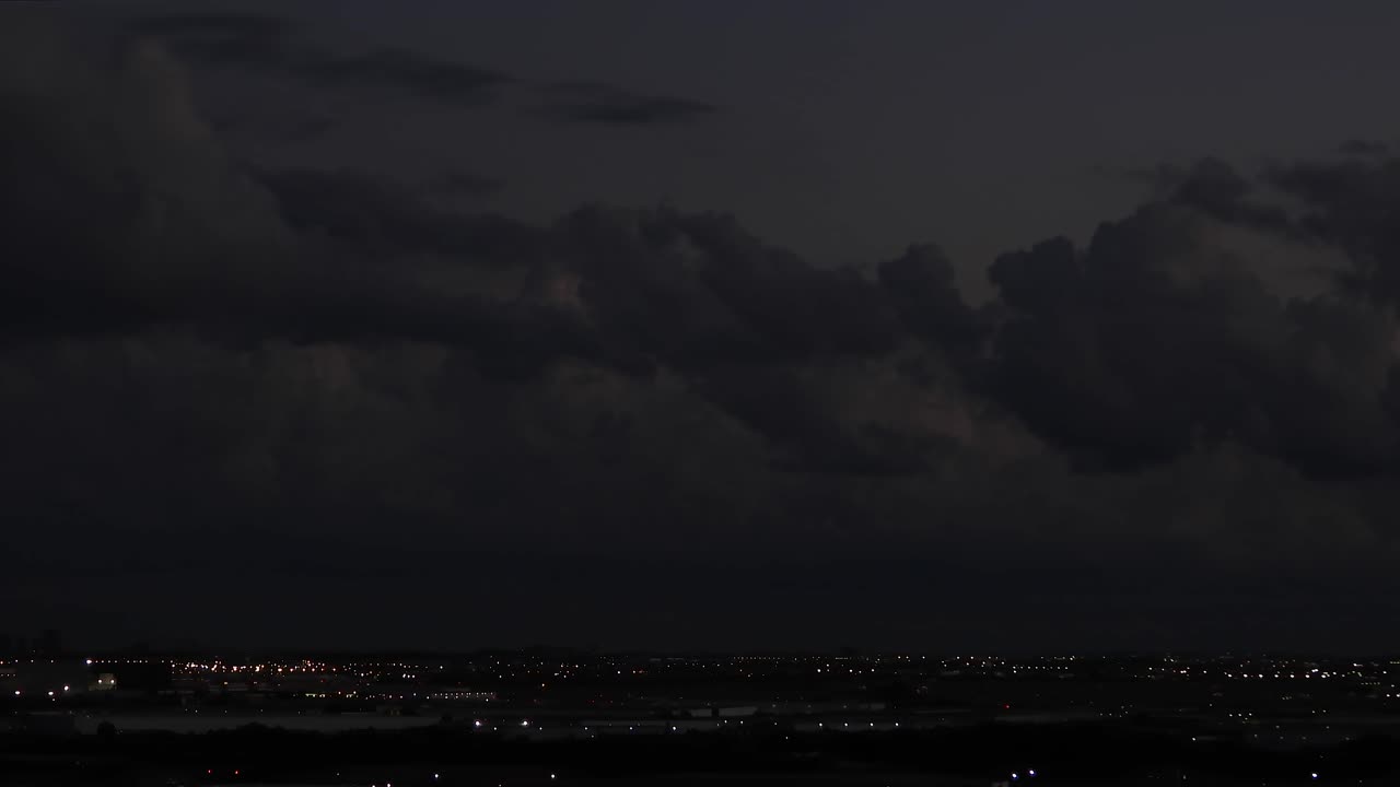 Timelapse of sky and clouds above Toronto cityscape at sunset in Ontario, Canada