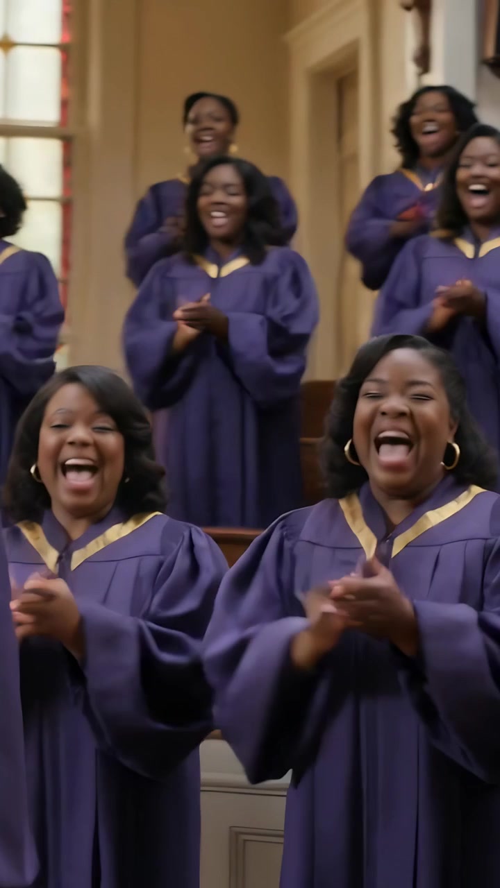 Vertical video: Lead starting clap, choir singing, clapping in sanctuary for worship, purple robes