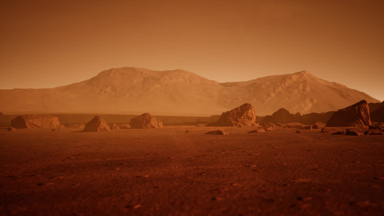 Rød planet med et tørt landskap.