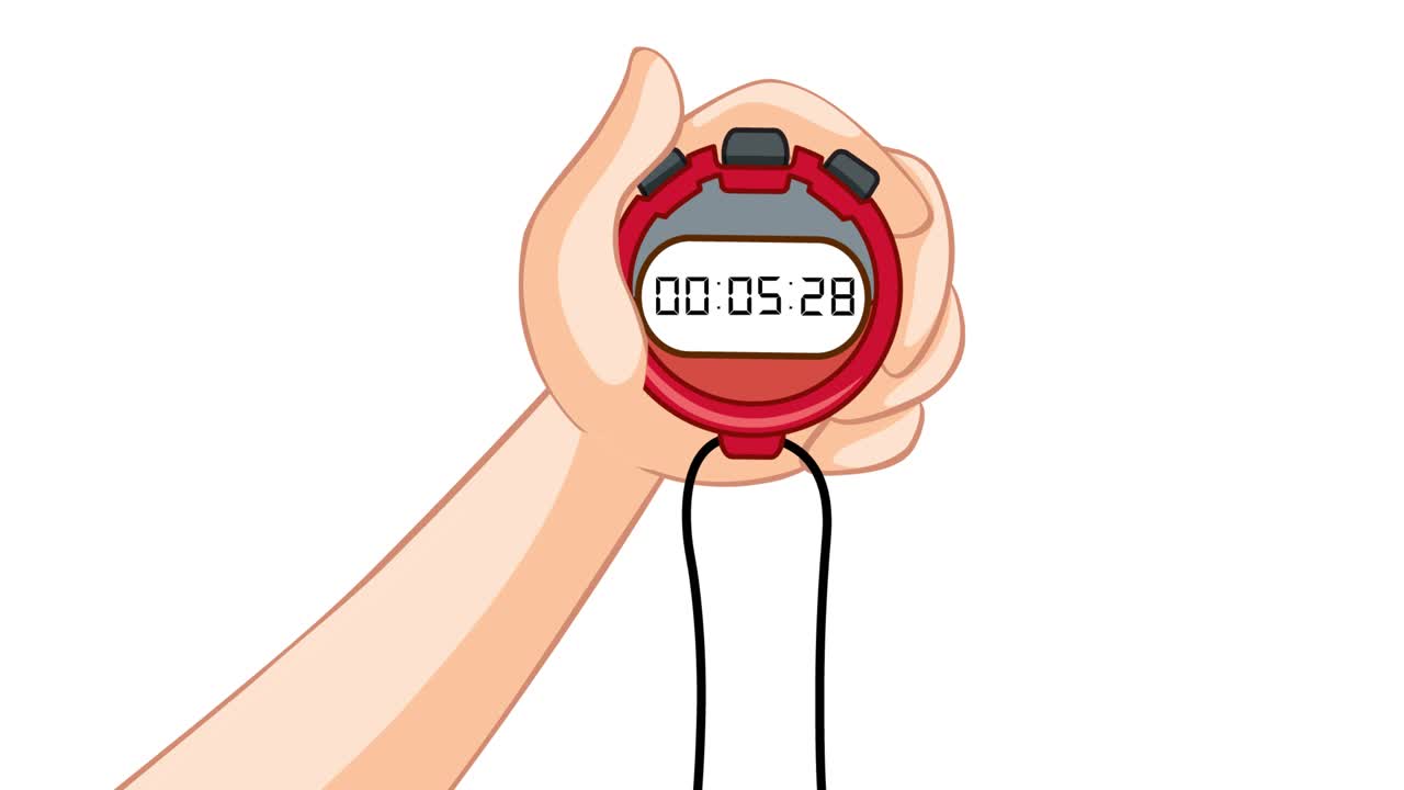 Hand holding a stopwatch showing time progression