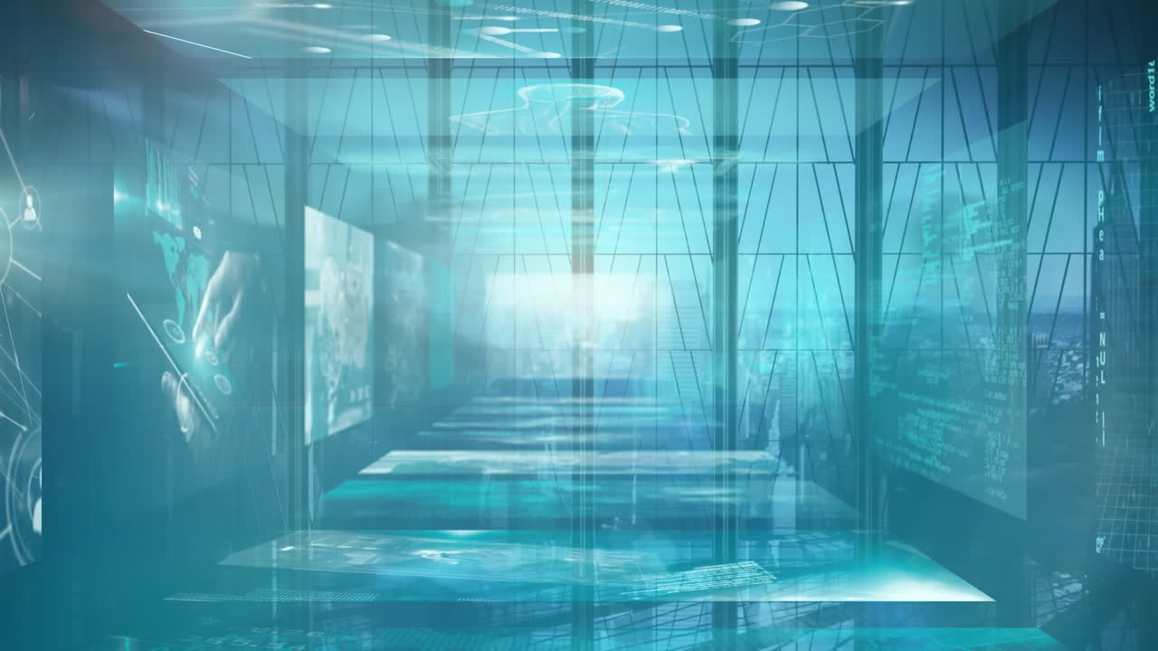 걸어다니는 사업가들 위에서 금융 데이터 처리의 애니메이션