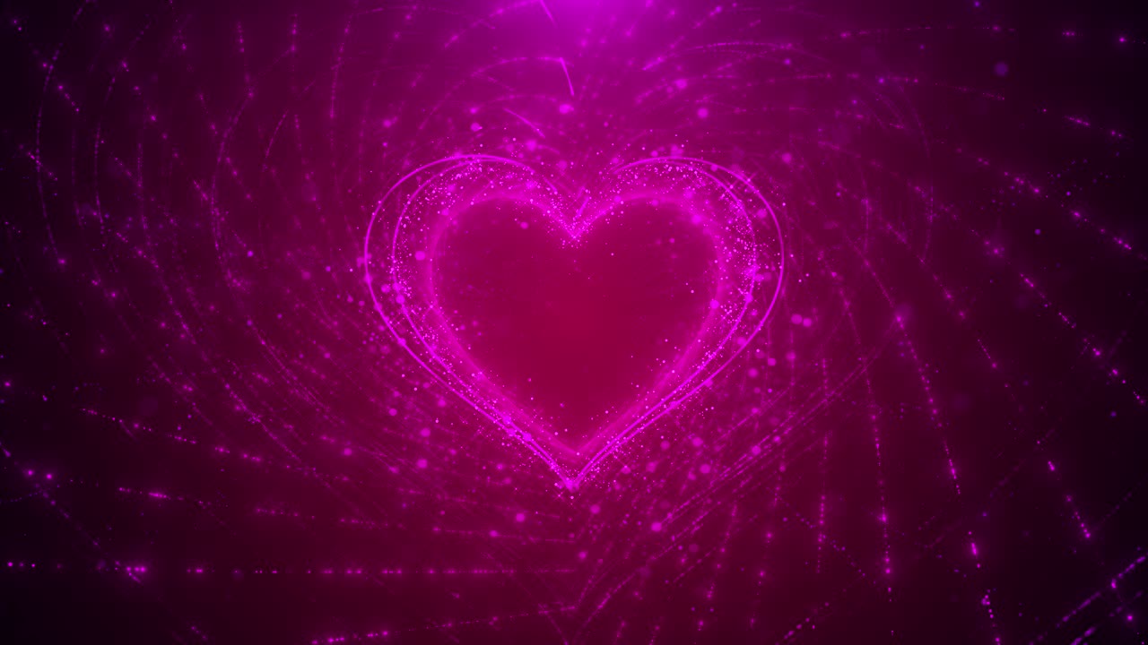 Cuore rosa luminoso irradia particelle magiche, onde scintillanti, energia vibrante e fascino romantico per l'amore.