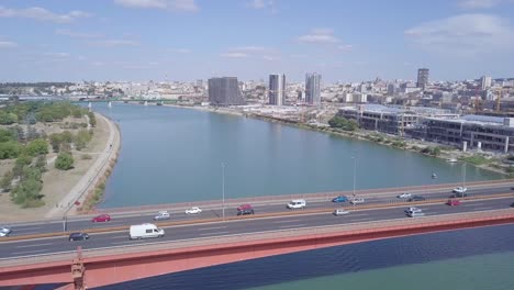 Establishing-aerial-shot-of-Belgrade-with-Gazela-bridge-and-Watrefront