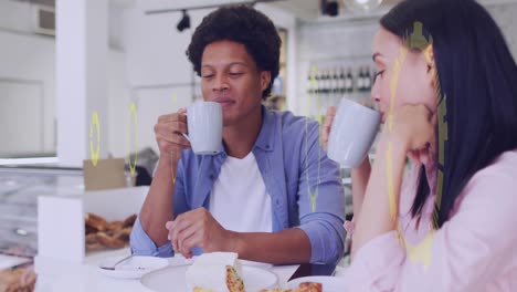 Animation-of-scope-scanning-over-diverse-couple-talking-and-drinking-coffee