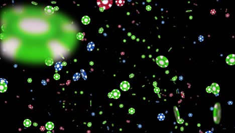 motion graphic videos of a casino chips falling loop. 4k 3d alpha green screen loop animation.