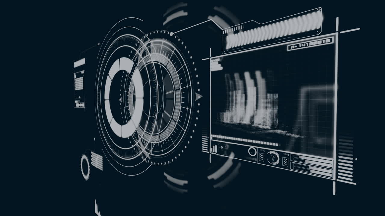 검은색 배경에서 범위 스캔과 데이터 처리의 애니메이션