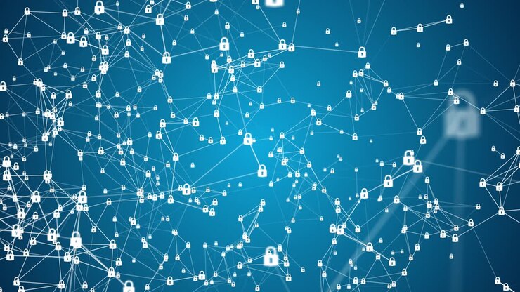 Digital Blocks Security Connection, Cyber Security Digital Data, Technology Global Network Connection Wireless Systems and Internet Digital Data Protection, Future Background Concept Sameless Loop