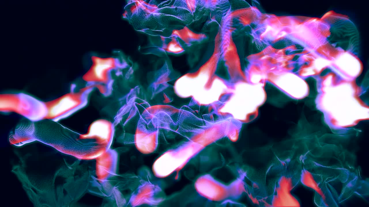 Beautiful streams of colorful particles, 3D animation, looping