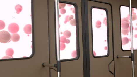 abstract pink spheres in a modern train car