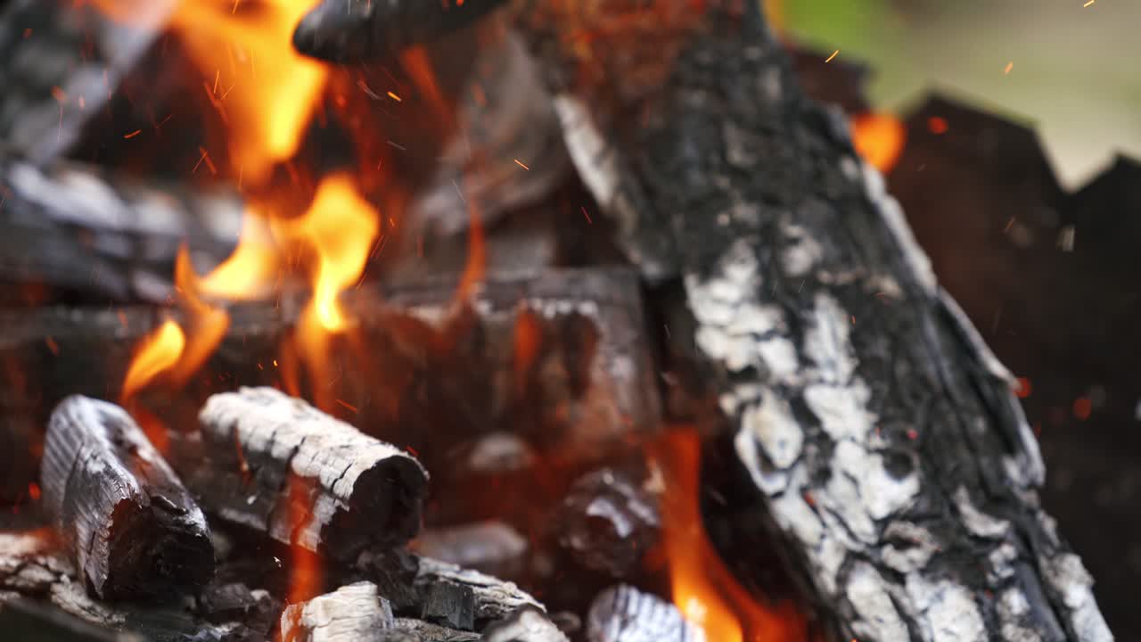 Tongues of flame fire. Close up of outdoor fire burning