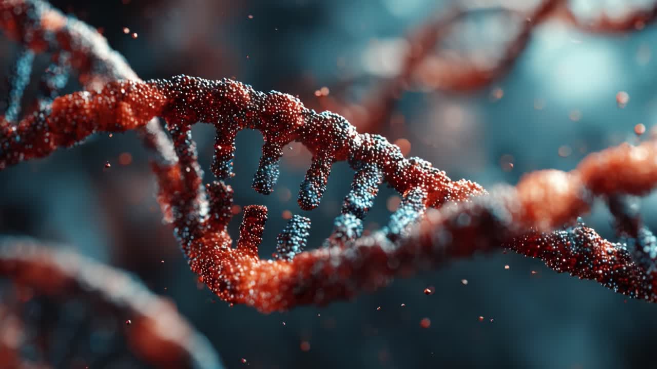 Stunning Close-Up of DNA Helix Structure Showcasing Intricate Molecular Design and Vibrant Coloration in a Dynamic Biological Environment