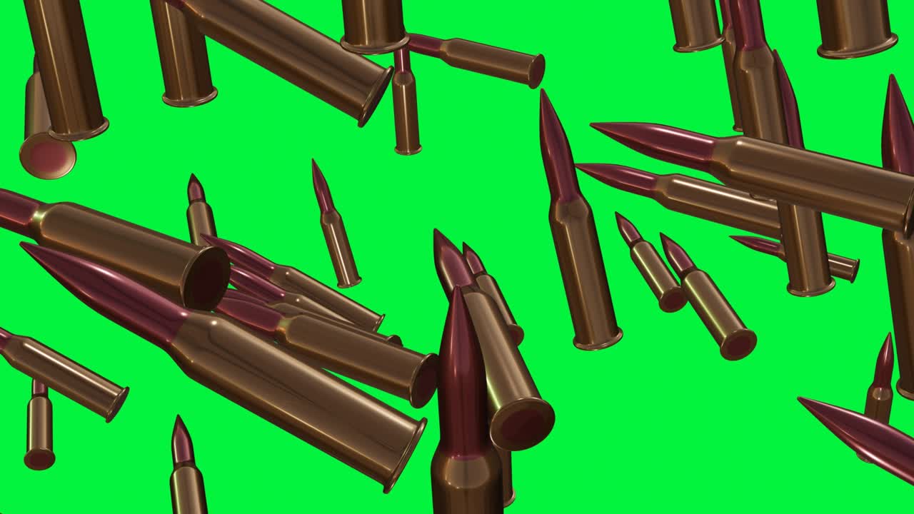 muchas balas volando a la cámara en el fondo de chromakey.