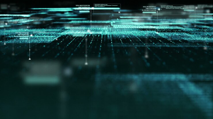 Futuristic digital matrix particles grid virtual reality abstract cyber space environment background