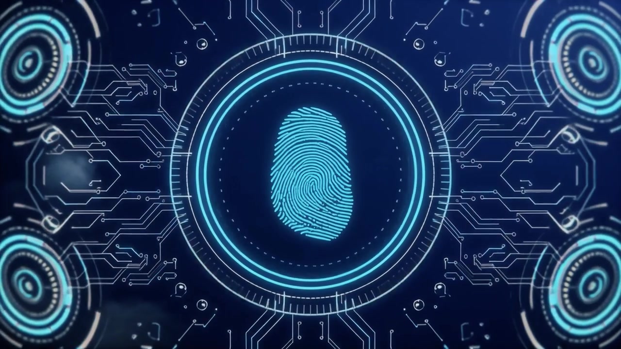 Digital Fingerprint Scanner Interface with Futuristic Circuitry
