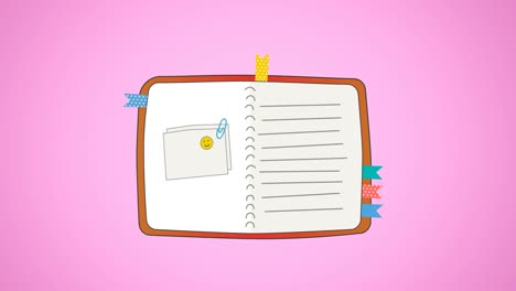 animation of notebook icon moving on pink background