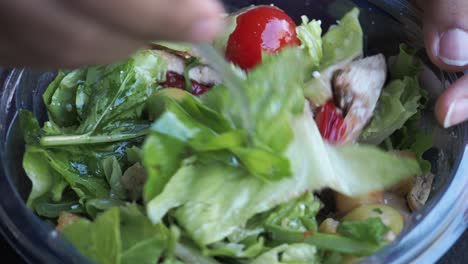 preparando una ensalada de pollo césar