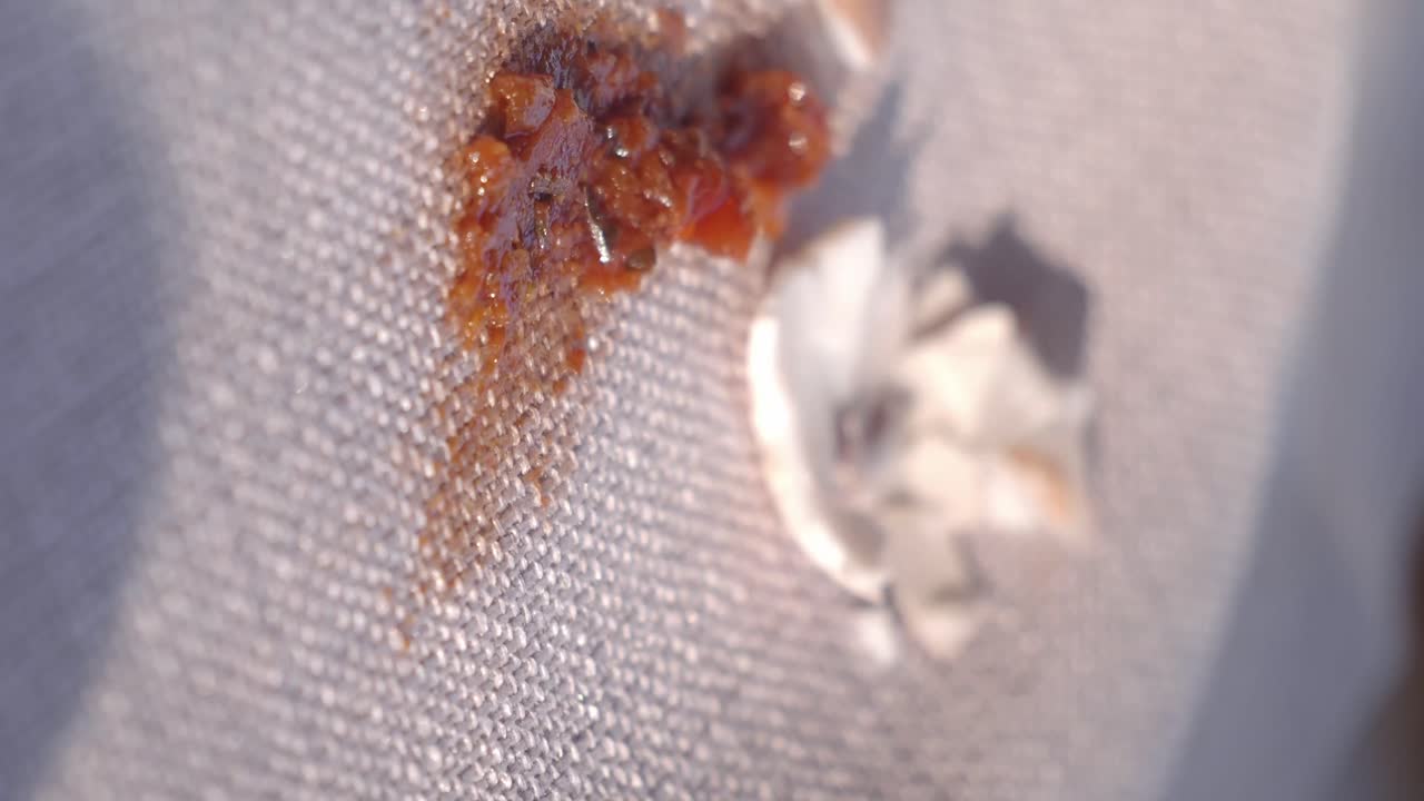 Sauce Stain on Damaged Fabric