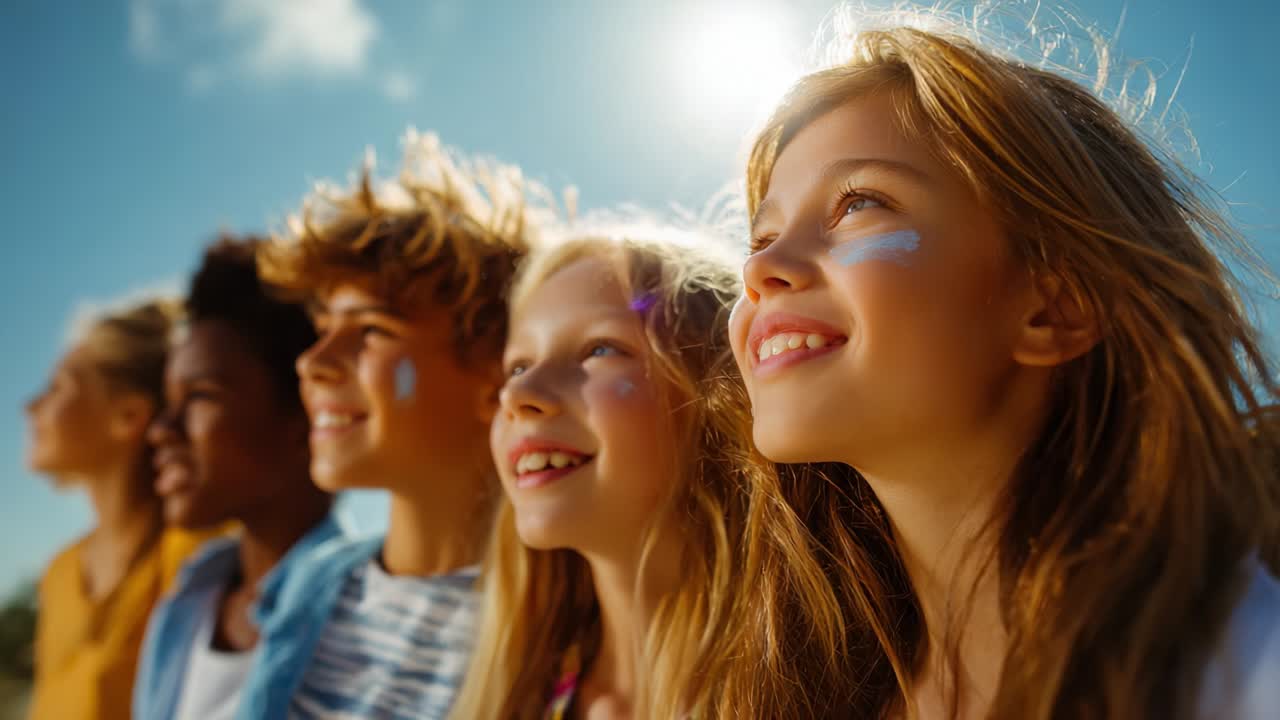 Group of diverse children enjoying a sunny day