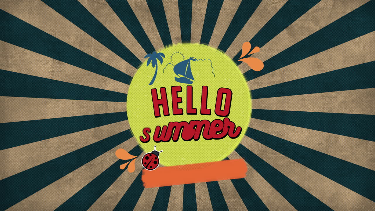 안녕하세요 태양 광선 패튼에 요트와 야자수 나무와 여름