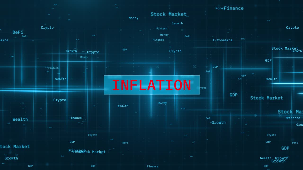 Inflation Text Reveal over Dynamic Moving Lines on Futuristic Background