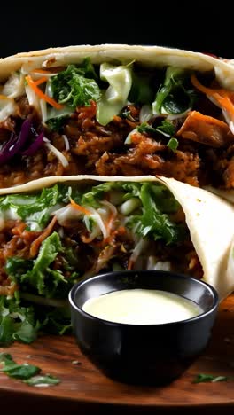 delicious chicken wrap filled with fresh vegetables and sauces