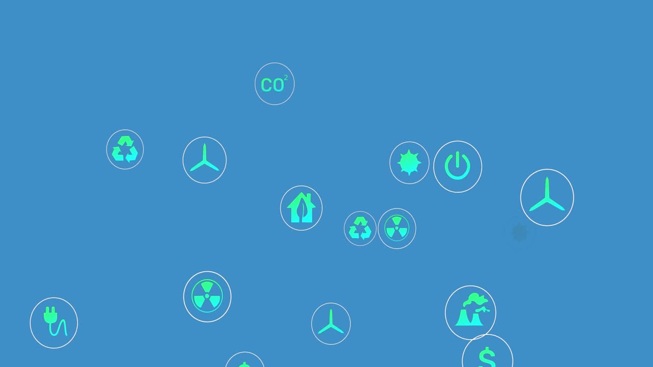 Animation of multiple energy concept digital icons floating against blue background
