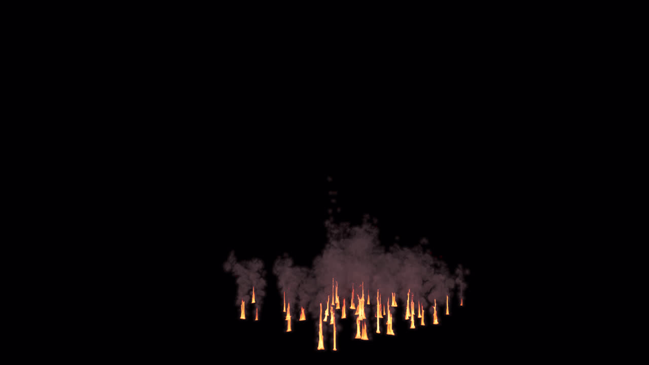 Falling burning debris on transparent background