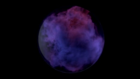 smoke fills a glass sphere.