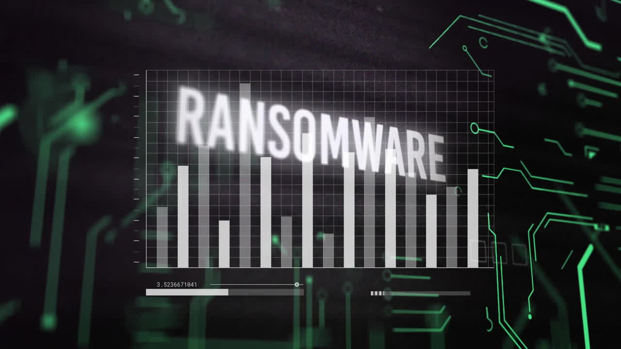 Animation of network of connections over ransomware text