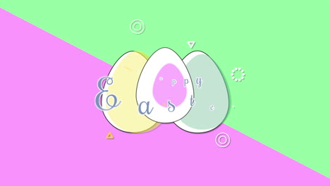 Animated-closeup-Happy-Easter-text-and-eggs-on-green-and-pink