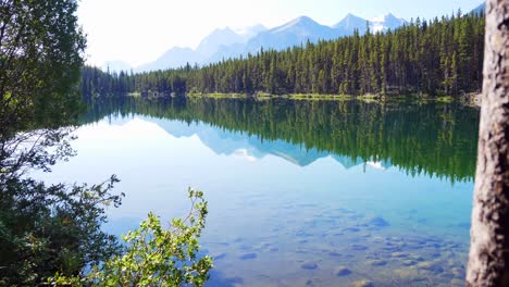 summer clear blue lake view with beautiful rocky mountain range and clear blue sky in summer holiday in Herbert lake in banff national park,Alberta,Canada