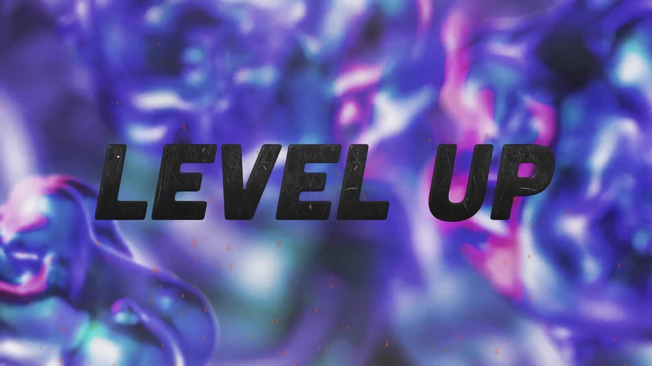 Animation of level up text over purple liquid