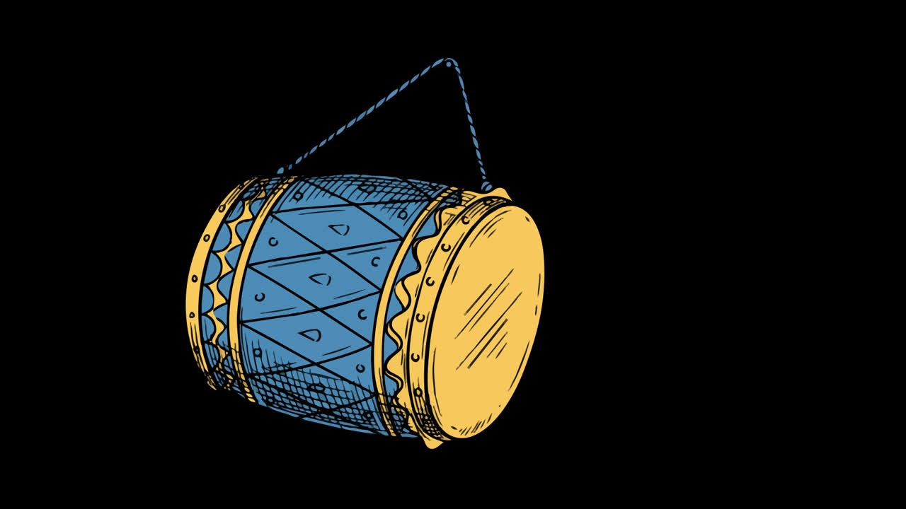 Animated Hand-Drawn Drum Illustration on Black Background