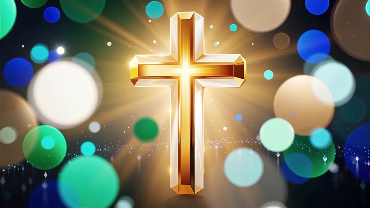 Christliches Kreuz, himmlisches Licht, Anbetungshintergrund.