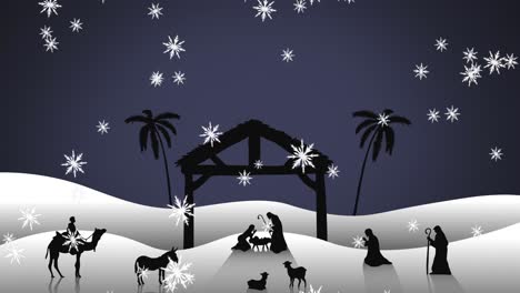 Animation-of-snow-falling-over-nativity-scene